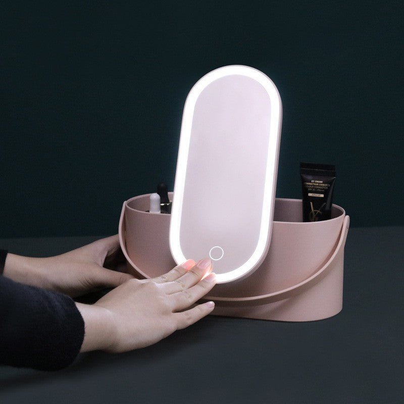 💄 Portable LED Light Storage Box Makeup Mirror – Smart Beauty Organizer