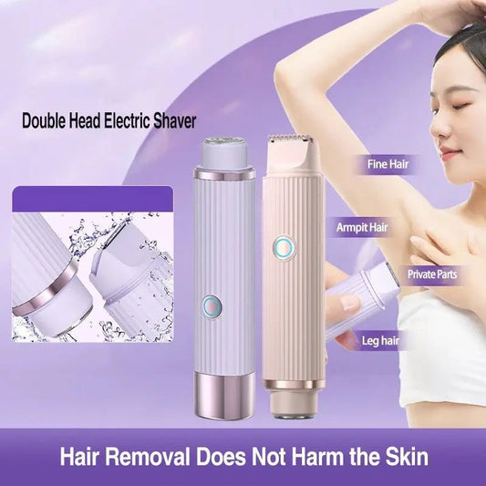 Double Head Electric Shaver for Women – Waterproof Wet & Dry Portable Hair Removal Trimmer