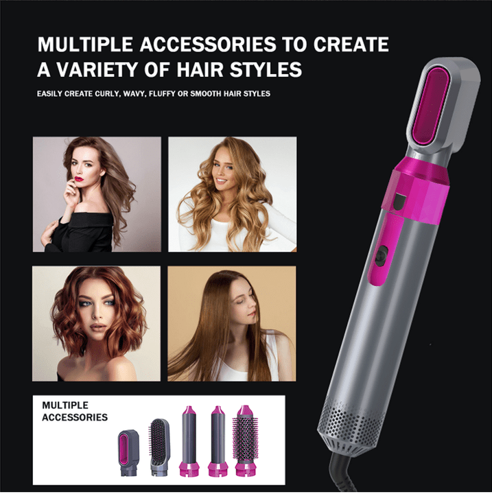 5-in-1 Hot Air Brush Styler – Ceramic Hair Dryer, Curler & Volumizer for Salon-Style Hair