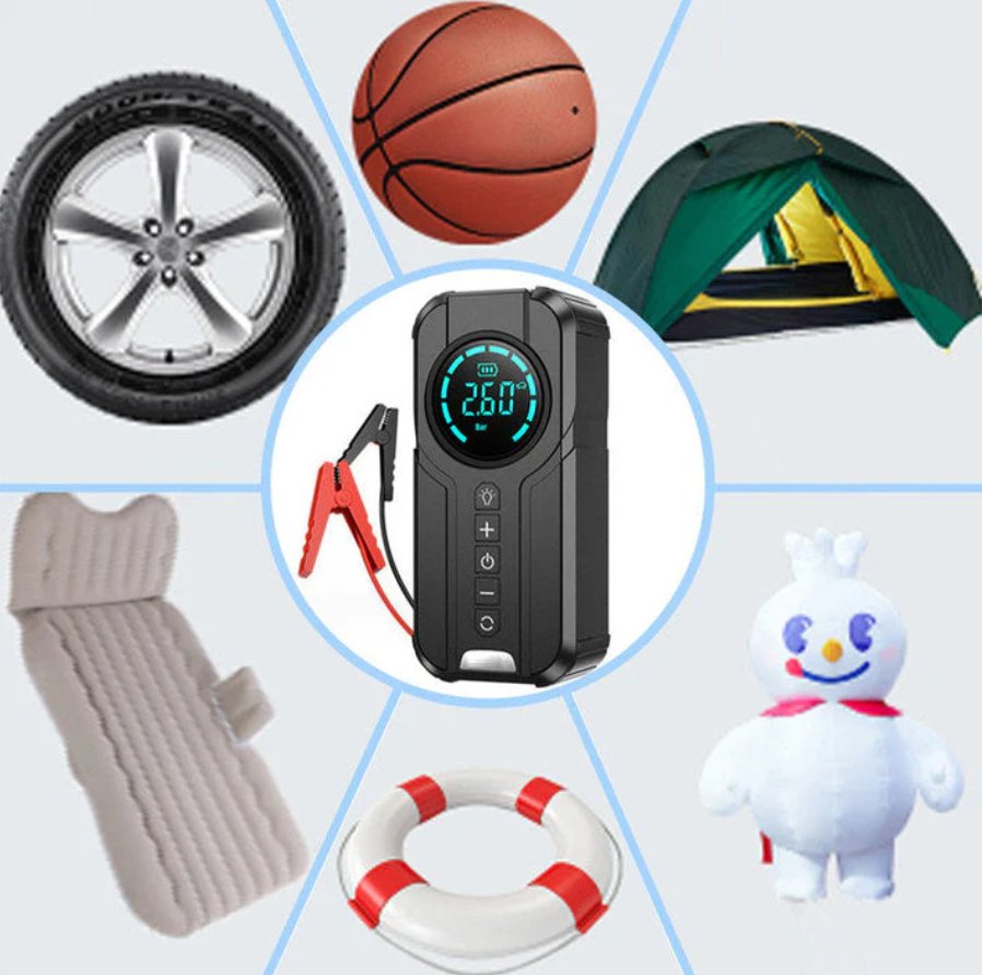Portable Jump Starter with Air Pump – 150 PSI Wireless Tire Inflator & Emergency Power Bank