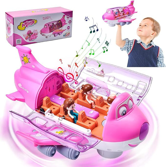 Rotating Electric Airplane Toy – 360° Lights & Sound Bump-and-Go Kids Plane