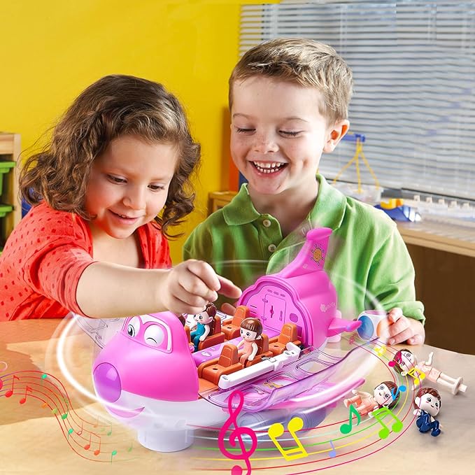 Rotating Electric Airplane Toy – 360° Lights & Sound Bump-and-Go Kids Plane