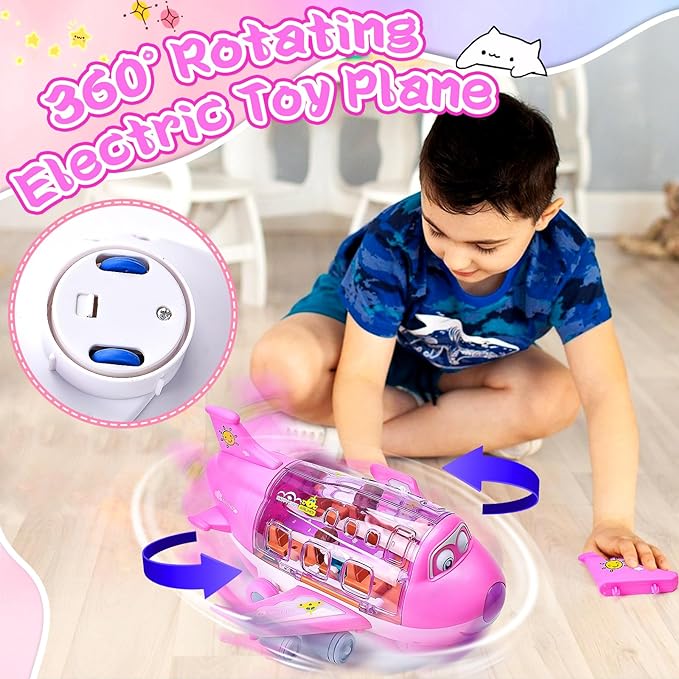 Rotating Electric Airplane Toy – 360° Lights & Sound Bump-and-Go Kids Plane