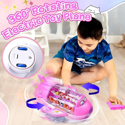 Rotating Electric Airplane Toy – 360° Lights & Sound Bump-and-Go Kids Plane