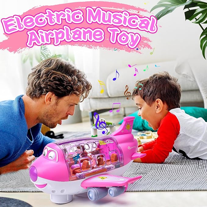 Rotating Electric Airplane Toy – 360° Lights & Sound Bump-and-Go Kids Plane